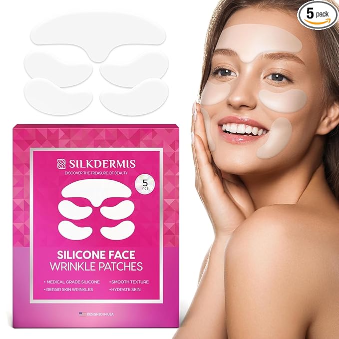 SILKDERMIS Silicone Face and Forehead Wrinkle Patches: Facial Wrinkle Patch for overnight and Smile Line and Under Eye Patches Forehead Wrinkle Treatment