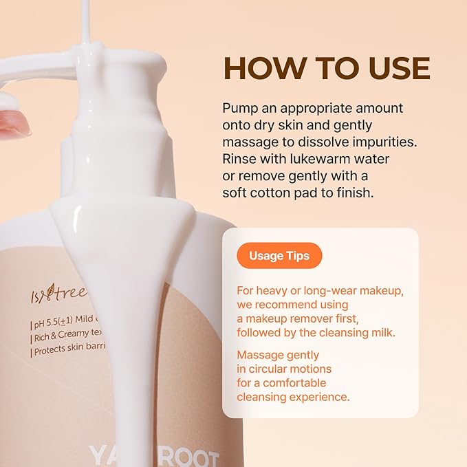 IsNtree Yam Root Vegan Milk Cleanser 220ml, 7.43 fl.oz | Korean Facial Cleanser for Sensitive Skin | Rich & Creamy Texture | Hydrating & Mild | Vegan & Cruelty-Free Skincare