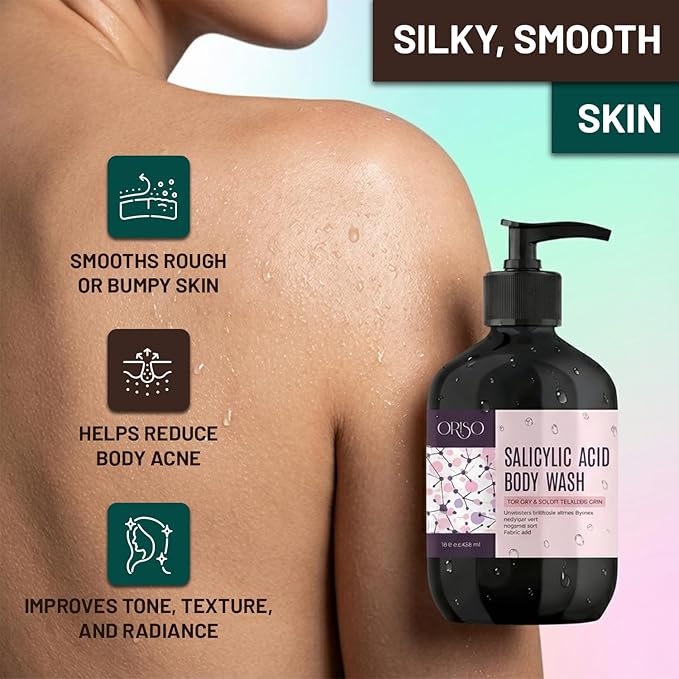 Salicylic Acid Body Wash - For Dry and Rough Textured Skin - Gentle Exfoliating Cleanser with Glycolic & Lactic Acid – Helps Smooth Skin Texture – 16 oz