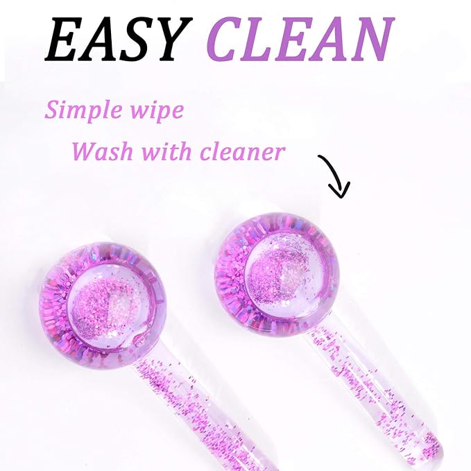 ICE BEAUTY BALLS for FACIAL, 2PCS Purple Facial Roller for Cold Facial Massage Face Roller Balls with Anti-Freeze Liquid to Reduce Puffiness, Pores, Wrinkles…