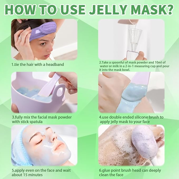 Jelly Mask Set,Hyalorunic Acid Jelly Masks For Facials Professional,Aloe Vera Hydro Jelly Mask,Hydrating Rubber Masks, Facial Mask Mixing Bowl Set And Headband,Birthday Gifts Set for Women