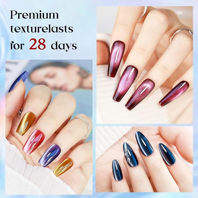 MIZHSE Cat Eye Gel Nail Polish Set, Fall Winter 6 Colors Moonlight Ceramic Magnetic Gel Nail Polish with Magnet Stick, Trendy Glassy Salon Gel Polish Kit Gift Set DIY at Home