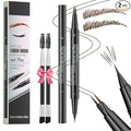 NinjaTiger Eyebrow Pencil Brow Pen - 2-Pack 2-IN-1 Dual-Ended Eye Brow Pencils 2-Fork-Tip Microblading Eyebrow Pen for Women Waterproof Eyebrow Pen with Brow Brushes Dark Brown ＆ Black Brown