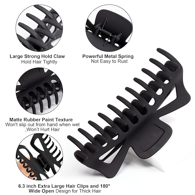 Extra Large Claw Clips for Thick Hair, 6.4 Inch Strong Hold Matte Jumbo Accessories for Women Long Curly Hair Cute Nonslip Big Jaw Clip French Giant Hair Clip 6 Pack (Mix Color)