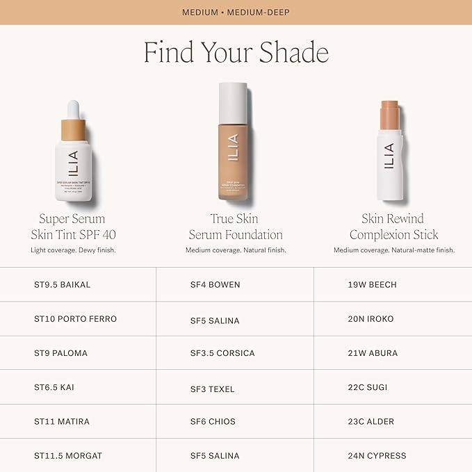 ILIA - True Skin Serum Foundation | Non-comedogenic, Cruelty-Free, Vegan, Weightless Feel, Buildable Coverage, Safe For Sensitive Skin (Corsica SF3.5)