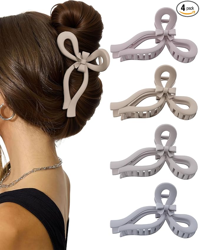 4 PCS Bow Hair Clips for Women Bow Claw Clip 5" Extra Large Hair Claw Clips for Thick and Long Hair Cute Bows Big Clip Mother’s Day Gift for Mom