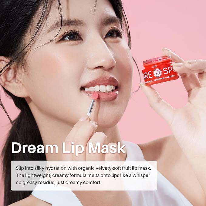 SPODARE Sleeping Lip Mask Strawberry - Overnight Lip Treatment, Lip Care Hydration, Repair for Dry Cracked Lips, Vitamin C, Soft and Nourished Lips Overnight, Christmas, with Shea Butter - 20g