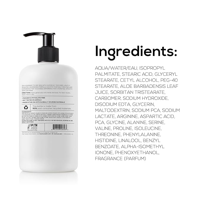 MARLOWE. Body Lotion for Men, 15 oz Pump, Hydrating & Nourishing Daily Moisturizer for Dry Skin, Non-Oily, Clean Vegan Formula with Aloe Vera & Amino Acids, Original Fresh Sage & Fir Scent