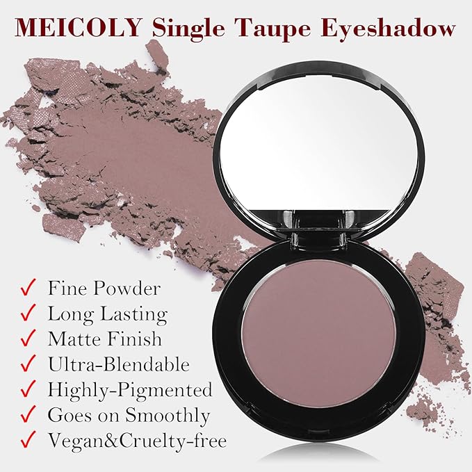 MEICOLY Matte Mauve Eyeshadow with Mirror,Taupe Eye Shadow Palette for Older Women and Girls,Pressed Powder Single Eyeshadow,Eye Makeup Eyelid Color,High Pigment,Waterproof