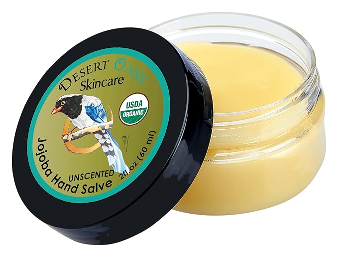 | USDA Organic Unscented Hand Salve – Over 50% Jojoba Oil with Beeswax & Avocado Oil – Fragrance-Free, Gentle Balm for Sensitive Skin, Dry Hands & Cuticles – 2 oz (60 g)