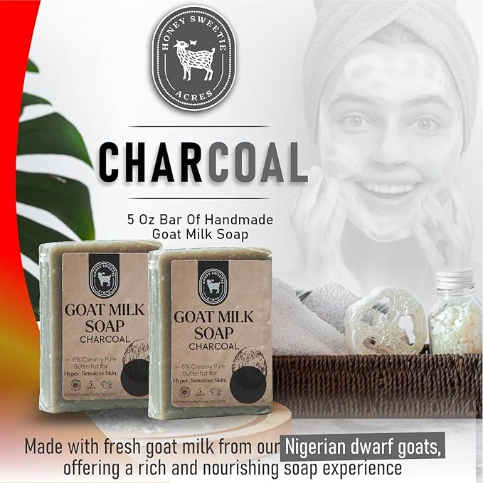 Honey Sweetie Acres 2-Pack Charcoal Goat Milk Soap - Handmade 5 oz Bar, Made with Natural Ingredients, Moisturizing & Gentle, Made in the USA