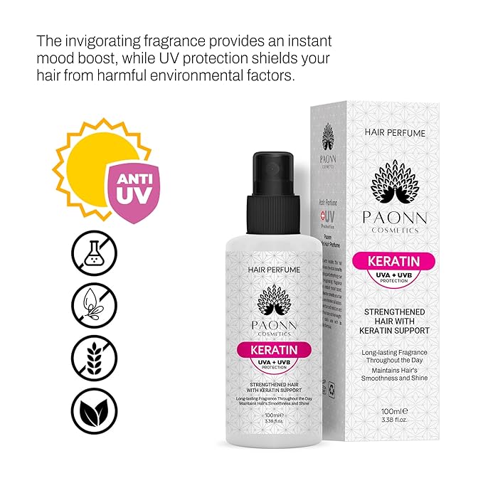 Keratin Hair Perfume, Keratin-Enriched Mist, UVA & UVB Protection Fragrance, Long-Lasting Scent, Hair Care Smoothness & Shine