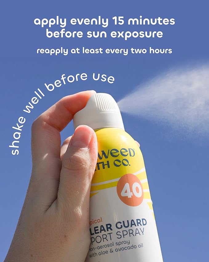 Seaweed Bath Co. Clear Guard SPF 40 Sport Broad Spectrum Sunscreen - Quick Dry, Air-Powered Spray - Natural Tropical Scent - With Sustainably Harvested Seaweed, Aloe, Avocado Oil - 6 oz (Pack of 2)