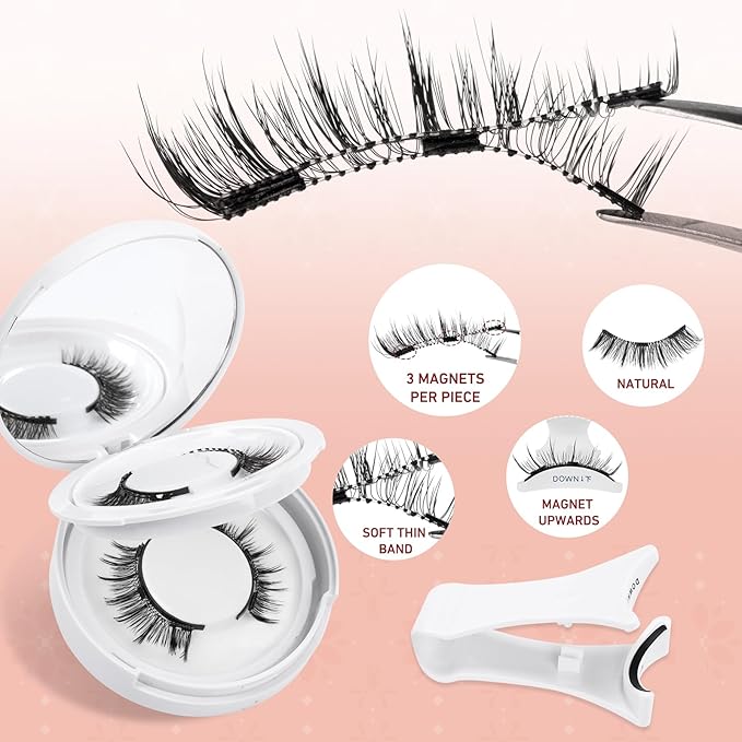 Higu clace Magnetic-Eyelashes with Applicator 2 Pairs Magnetic-Lashes Natural Look Wispy Magnet Lashes Easy to Wear and Remove（DJCX-C+F01）