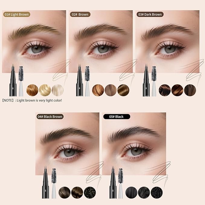 Eyebrow Pencil, Eyebrow Pen with Double-Brush Tip 2-in-1 Eyeliner Dual-Ended Microblading Long Lasting Waterproof Hair-Like Brow Pencil with Eyebrow Brush (Light Brown)