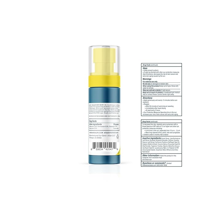 Oars + Alps Face & Scalp Sunscreen Spray Mist, SPF 35 Facial & Hair Sunscreen, Water & Sweat Resistant, Infused with Aloe Vera + Cucumber, Summer Splash Scent, 1.5oz