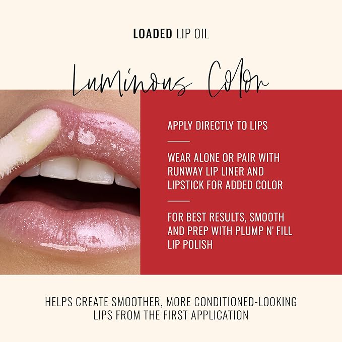Runway Rogue Loaded Lip Oil, Hydrating and Plumping Lip Shimmer Oil with Tri-Peptide Formula, Opalescent Frost Shimmer, ‘Angel Lights’