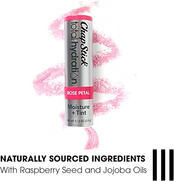 ChapStick Total Hydration Moisture + Tint Rose Petal Tinted Lip Balm Tube, Tinted Moisturizer - 0.12 Oz