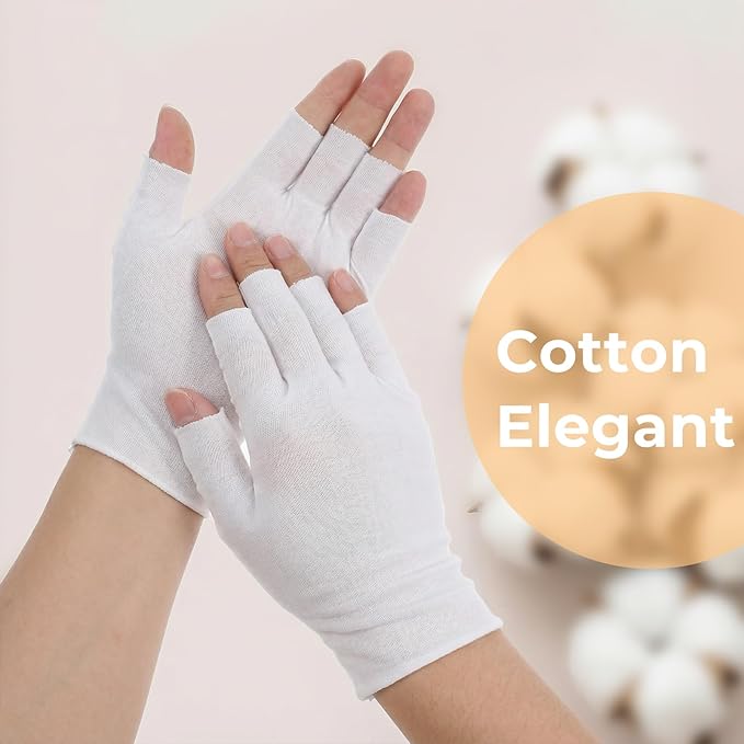 Cotton Fingerless Gloves, 5 Pairs White Cotton Gloves for Dry Hands 5 Open Fingertips Soft Moisturizing Gloves for Adults Eczema, Skin Treatment, Hand Spa, Overnight Hydration