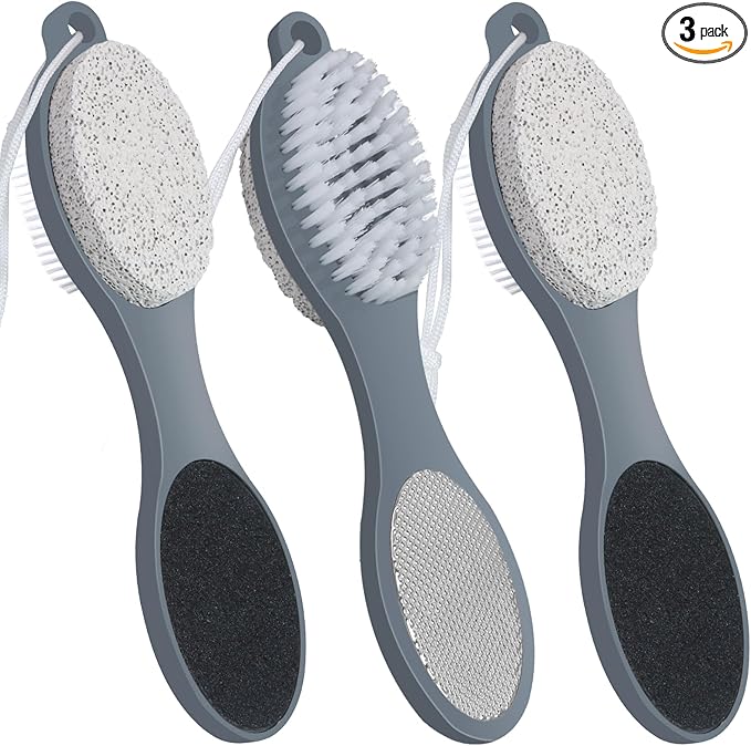 Pumice Stone Brush for Feet 3 Pack Foot Brush Foot Brush for Shower Foot File Callus Remover 4-in-1 with Foot Scrubber, Pumice Stone, Foot Rasp and Sand Paper for Home Foot Care