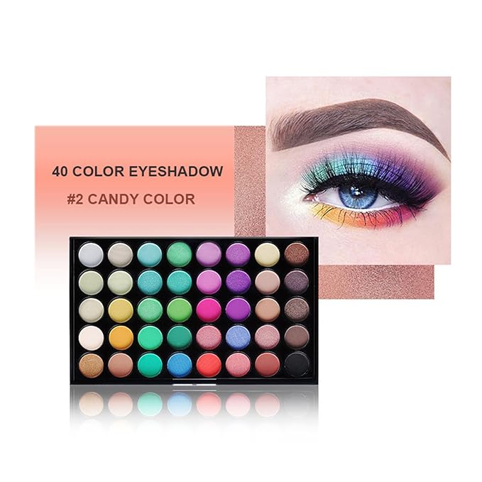 40 Colors Rainbow Makeup Eyeshadow Palette - Professional High Pigmented Matte Glitter Colorful Pallet, Waterproof Long Lasting Eye Shadow Powder