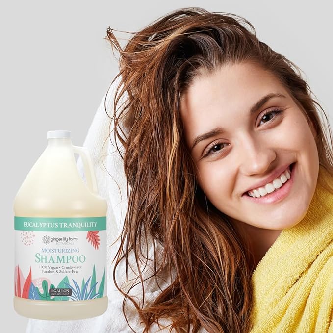 Ginger Lily Farms Botanicals Moisturizing Shampoo for All Hair Types, Eucalyptus Tranquility, 100% Vegan & Cruelty-Free, 1 Gallon (128 fl oz) Refill