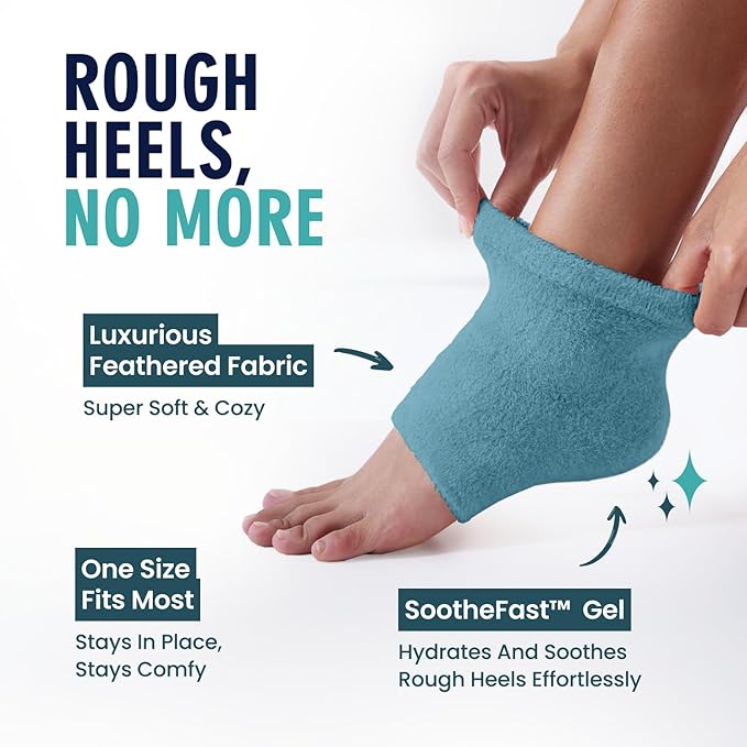 Dr. Frederick’s Original Moisturizing Fuzzy Heel Socks - Cozy Gel-Lined Socks for Dry Cracked Heels - 2 Pairs - Overnight Foot Care with Olive Oil, Vitamin E - Gifts for Women & Men - Teal Tranquility