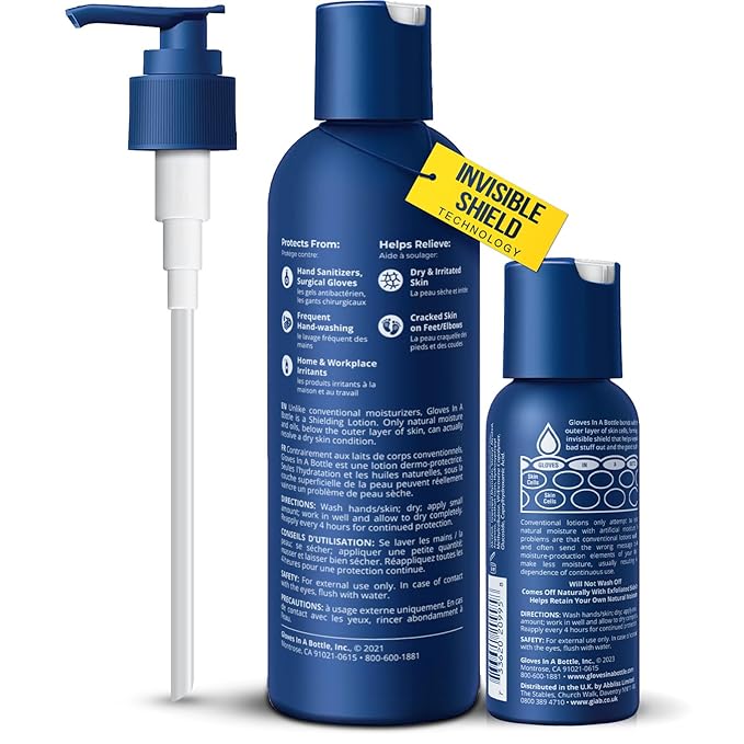 Gloves In A Bottle Shielding Lotion for Nurses & Healthcare Workers – Non-Greasy Protective Barrier Lotion for Dry, Cracked Hands | Water-Resistant Moisturizer | 2 oz & 8 oz Pump