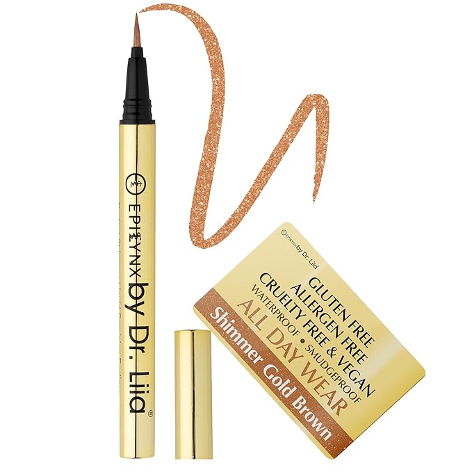 EPILYNX Liquid Eyeliner - Hypoallergenic Eyeliner with Fine Brush Tip, Long-Lasting Waterproof Eye Liner - Cruelty-Free, Vegan, Gluten-Free, Smooth Liquid Eye Liner, Shimmer Gold Brown 2mL