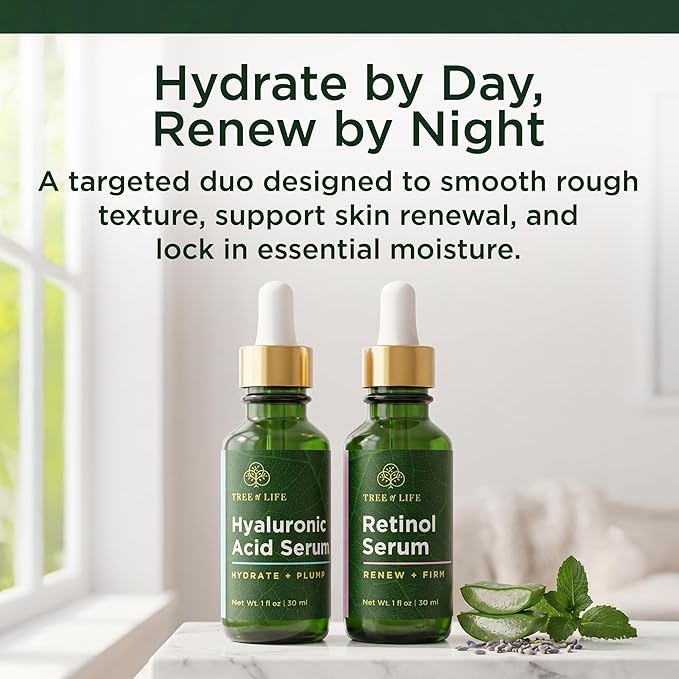 Facial Skin Care Set, Brightening, Firming, Hydrating, Dry Face, Dermatologist Tested - Retinol Serum and Hydrating Hyaluronic Acid - Skin Care Kit, 2 count of 1 Fl Oz