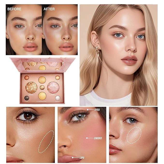 K'APEINE Baked Makeup Palette, 9 Colors All-In-One Makeup Kit Bronzing Powder, Eyeshadows and Blushes Highly Pigmented Palette Multi-purpose Eyeshadow Waterproof Silky Touch Makeup Kit for Women-03#