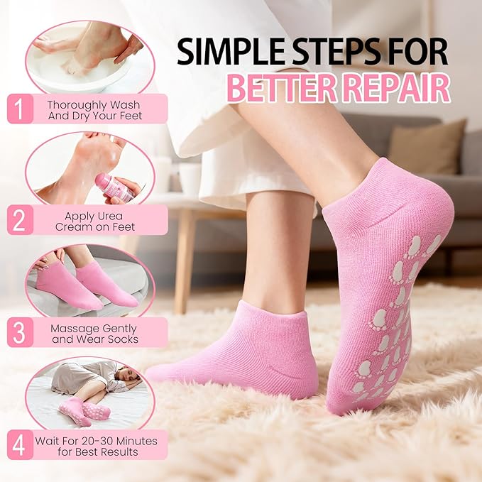 Silicone Moisturizing Socks with Foot Cream- 2 in 1 Gel Socks & Foot Cream for Dry Feet, Foot Care Moisturizing Socks for Dry Cracked Feet Women