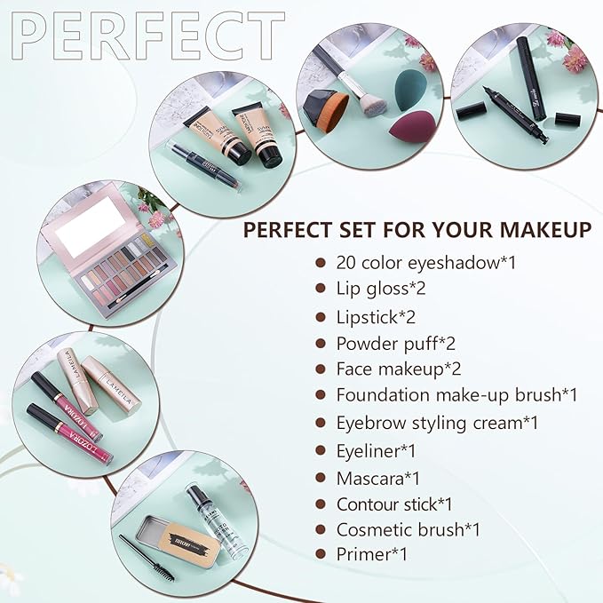 venshun Makeup Kit for Women Full Kit Makeup Sets for Teenagers Makeup Kits for Women Teen Girls Includes 20 Colors Eyeshadow Palette Foundation Make Up Set for Beginners