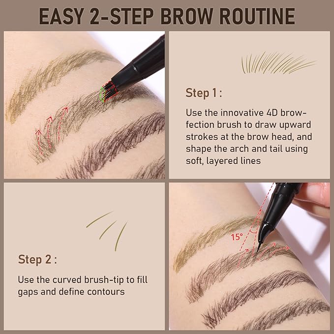 Dual-Ended Microblading Eyebrow Pencil for Women, 2 in 1 Liquid Eyebrow Pencil with Curved Tip and 4D Brow-Fection Microblading Pen, Shaped Fill HairLike Waterproof Lasting Eyebrows 01 New Light Brown