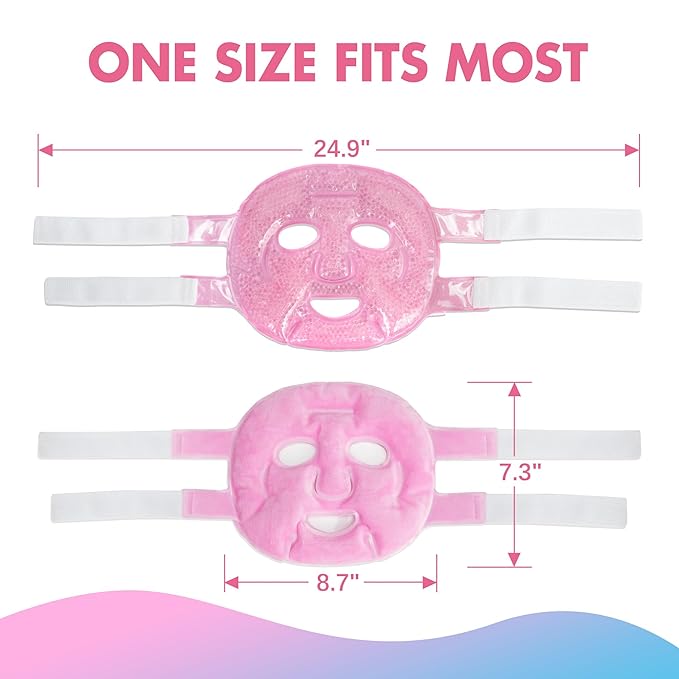 LotFancy Face Ice Pack, Reusable Ice Face Mask, Gel Bead Cold Face Eye Mask, Hot Cold Compress for Puffiness, Facial Routine, Post-Surgical Recovery, Headache, Skin Care, Post Laser Care