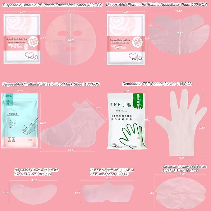 GELMAY 700PCS Face Neck Eye Nose Lip Foot Hand Disposable Plastic Mask Sheet, Ultra-Thin Transparent Facial Masks Skincare Paper Film DIY Spa Wrapped Moisturizing Patch Prevent Evaporation