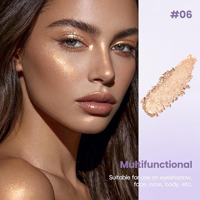 HOSAILY Holographic Champagne Bronze Glitter Eyeshadow, Multichrome Shimmer Color Shifting Single Eyeshadow, Metallic Brown Iridescent Eye Shadow Palette Bouncy Texture Fairy Highlighter Makeup #6