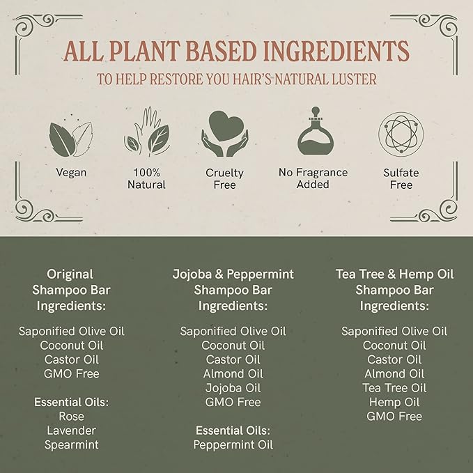 J·R·LIGGETT'S Shampoo Bar - Herbal Formula, All Natural Bar Shampoo for Hair with Coconut Oil & Castor Oil, Sulfate Free, GMO Free, Antioxidant-Rich Plant Oils, Promotes Scalp Balance, 3.5 oz - 1 Pack