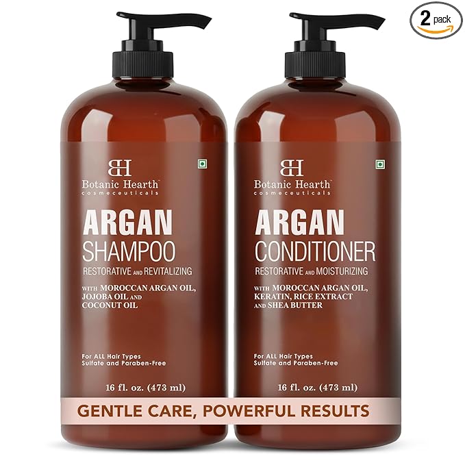 Botanic Hearth Argan Oil Shampoo And Conditioner Set | 16 Fl Oz Each With Keratin, Restorative & Moisturizing, Sulfate Free | All Hair Types & Color Treated Hair, Men And Women | (Packaging May Vary)