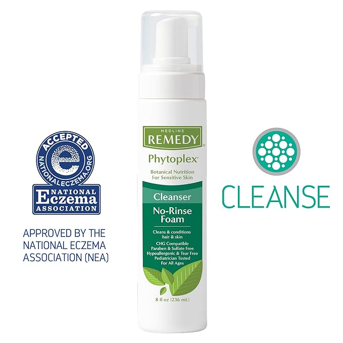 Medline Remedy Clinical No-Rinse Foam Cleanser,Vanilla Scent,No Rinse Shampoo & Body Cleanser for Sensitive Skin,Hydrating,Paraben and Sulfate Free,For Face,Body,and Hair,All Ages, 8 fl oz (Pack of 2)