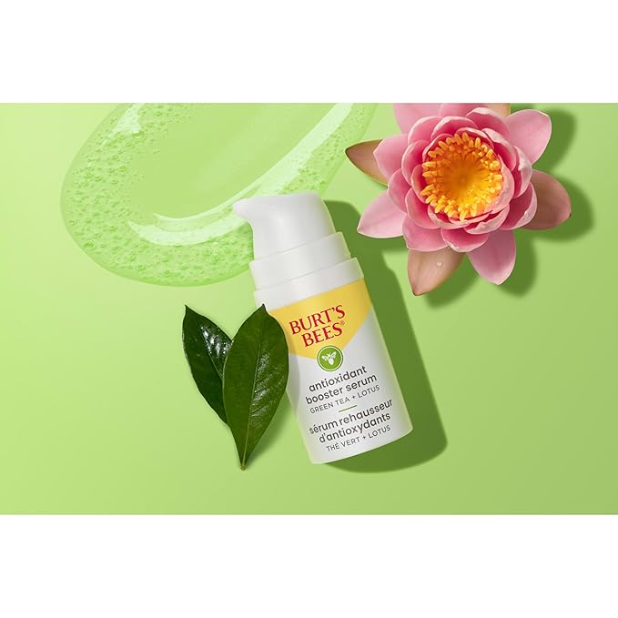 Burt's Bees Green Tea Face Serum, Protects & Improves Skin Tone with Antioxidant Rich Green Tea & Lotus, Naturally Brightening & Firming, Lightweight - Antioxidant Booster Serum (1 oz)
