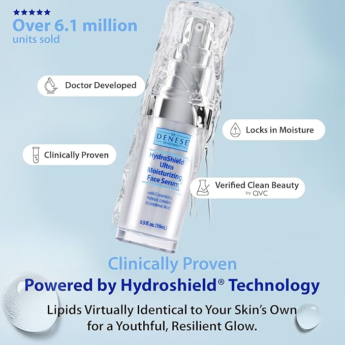 Dr. Denese SkinScience HydroShield Retinol Serum for Face 0.5 oz Travel Size – Dermatologist Tested Hydrating Serum, Contains Retinol and Ceramides for Deep Moisture - Cruelty Free