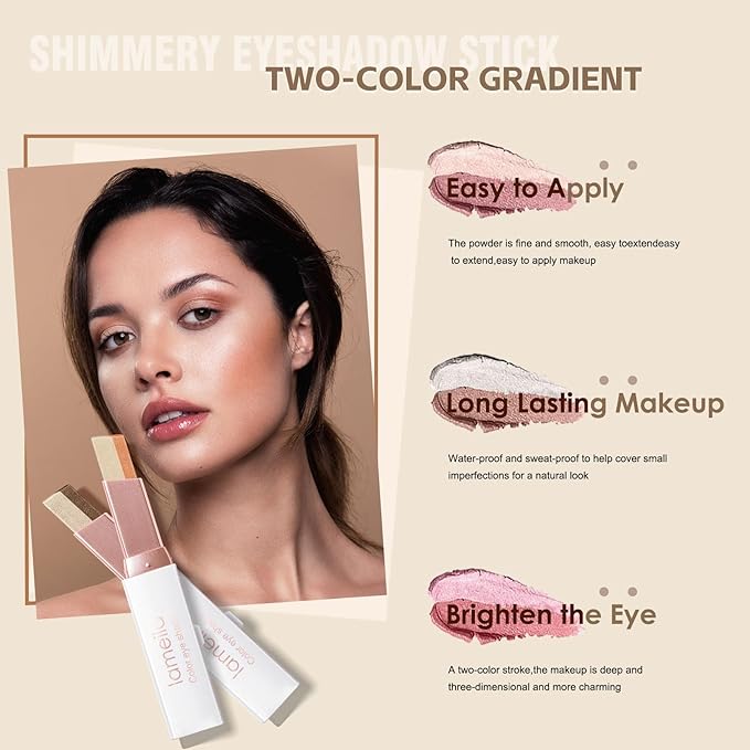6 Pcs Shimmery Eyeshadow Stick Two Color Eye Glitter Shadow Pencils with Waterproof and Retractable Eye Shadow for Glitter Makeup(Two-Color)
