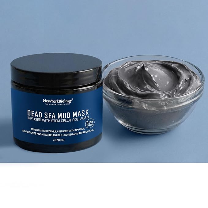 New York Biology Dead Sea Mud Mask for Face, Body | with Stem Cell and Collagen | Spa Quality Pore Refiner for Oily Skin | Natural Skincare for Women, Men | Tighten Skin | 4 oz (Pack of 2)