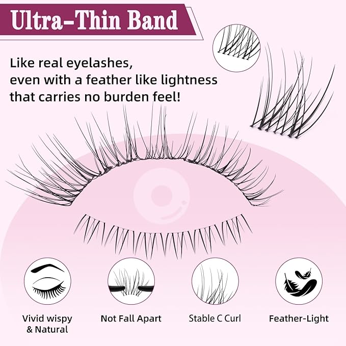 Natural Lash Clusters 8-18mm with 5mm Bottom Lashes Natural Eye Lashes Wispy Lash Clusters False Eyelash Clusters DIY Eyelash Extensions Individual Cluster Lashes (U18 Lash Only)