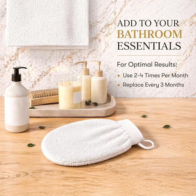 Exfoliating Glove for Dead Skin Removal – Deep Scrub Mitt for Smooth Skin, Ingrown Hairs & Keratosis Pilaris – Moroccan Bath Exfoliator (Winter White)