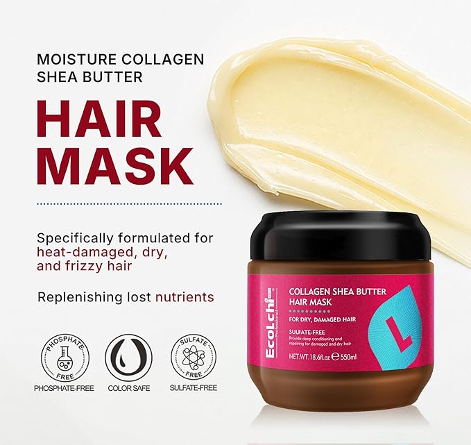 Collagen Shea Butter Hair Mask Deep Repair Conditioning Collagen Shea Butter Hair Treatment for Dry and Damaged Hair All Hair Types 18.6 oz 550ml | Sulfate-free