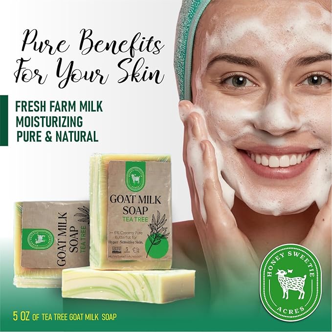 Honey Sweetie Acres 2-Pack Tea Tree Goat Milk Soap - Handmade 5 oz Bar, Made with Natural Ingredients, Moisturizing & Gentle, Made in the USA