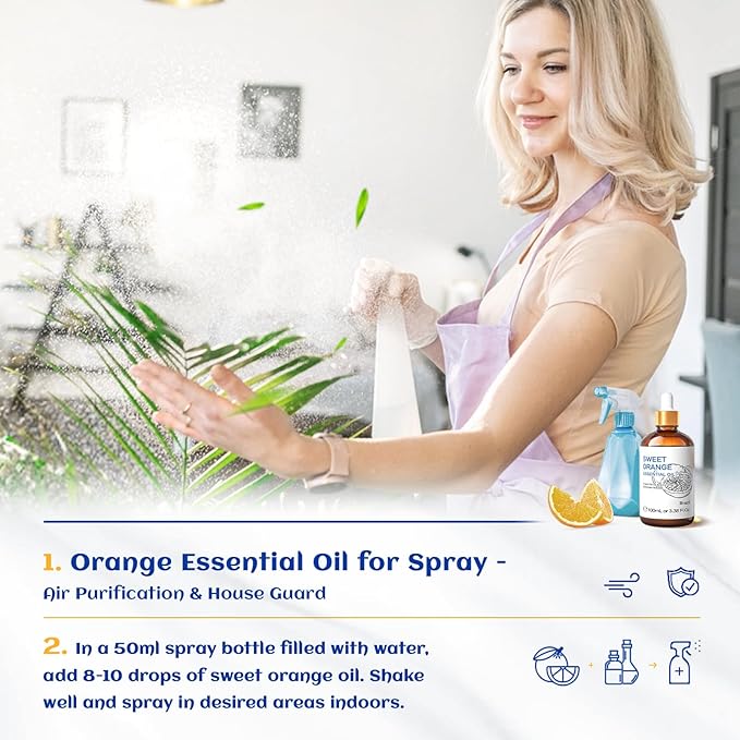 HIQILI 100ML Orange Essential Oil for Air Freshener, DIY Soap, Skin Care, Can be Added to Diffusers, Dryer Balls, Lotions for Use - 3.38 Fl Oz