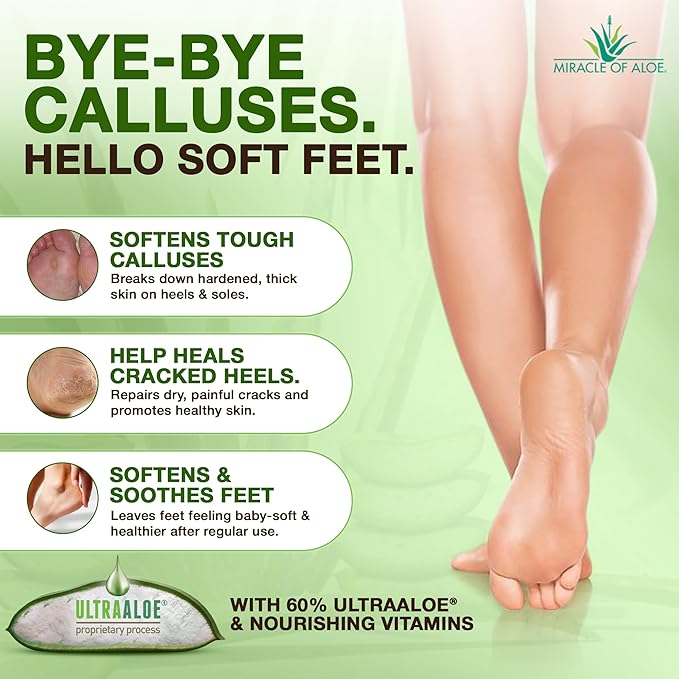 Miracle Foot Repair Cream (32 oz) Repairs Dry Cracked Heels and Feet, 60% Pure UltraAloe Moisturizes, Softens, and Repairs